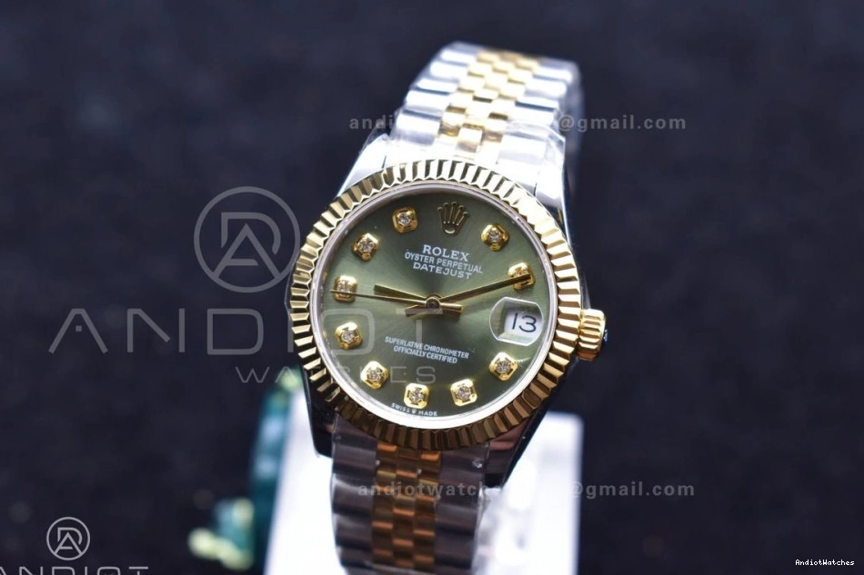 on Fluted 553 316L Comfortable WF Ladies Bracelet Markers and Syle Green DateJust Bezel 31 Steel 278289 Dial President 0512